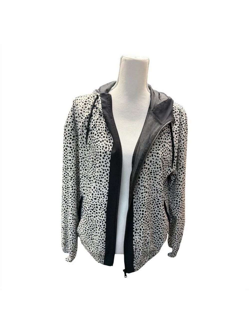 Lou & Grey Jacket Womens Size S Ivory Black Animal Print Hooded Full Zip